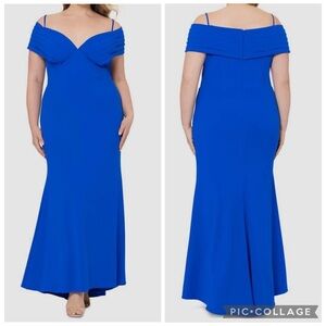 Betsy & Adam Cold Shoulder Corset Bodice Gown Cobalt Blue 20W